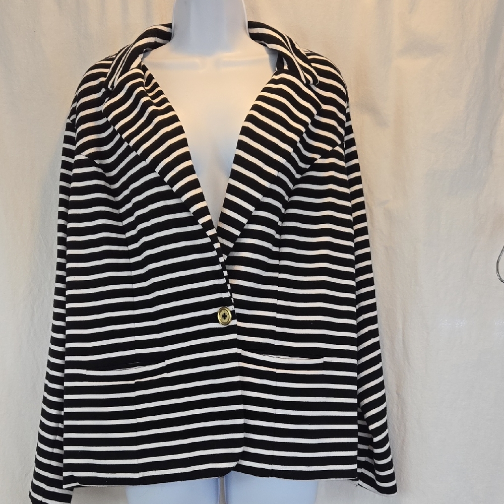 Jessica London Black and White Striped Blazer